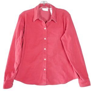 Liz Claiborne Shirt Women Size L Fine Corduroy Cotton Pink Button Up Long Sleeve